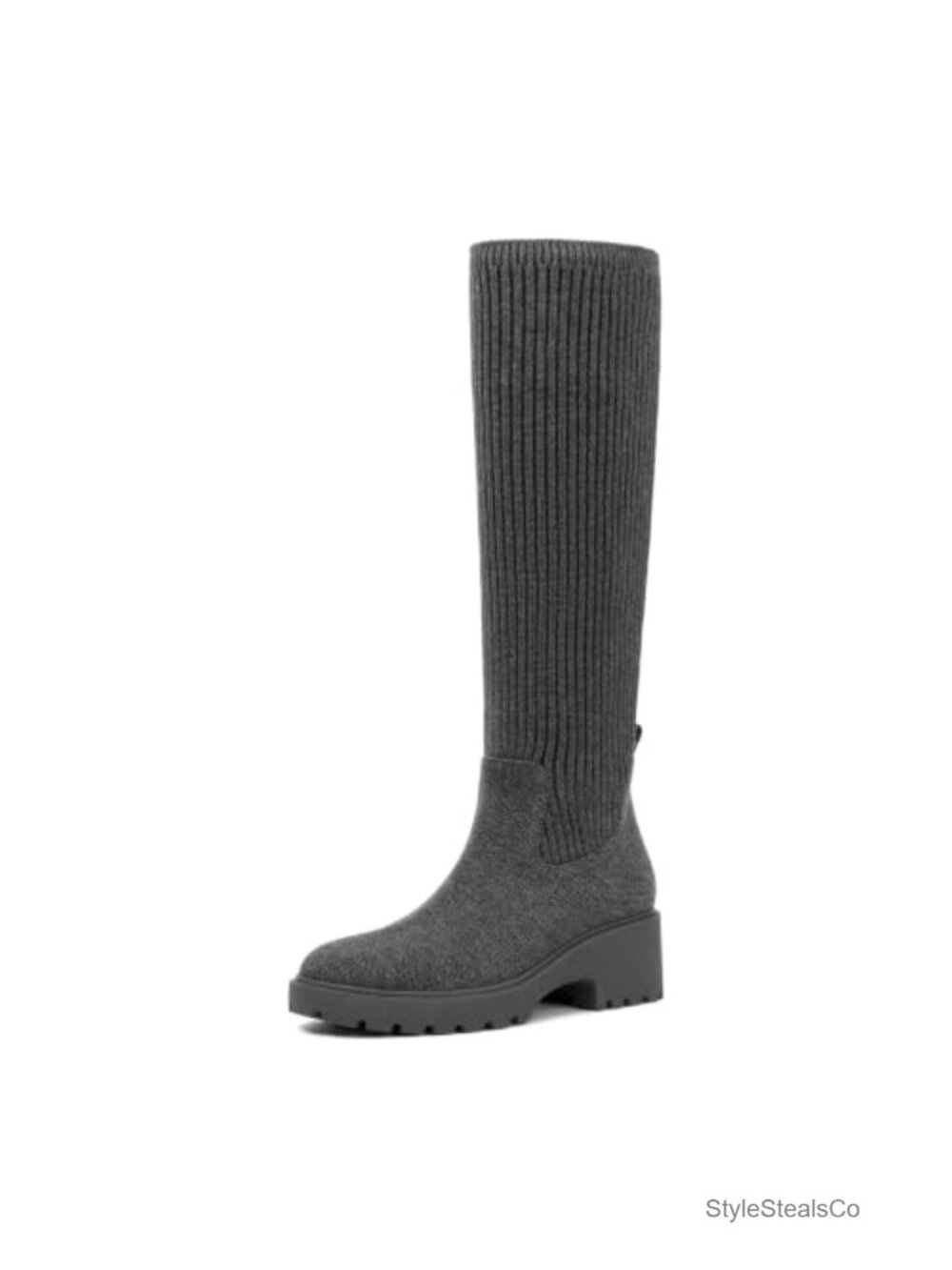 Knee High Wedge Boots Round Toe Platform Tall Pull-On Knit Shaft
